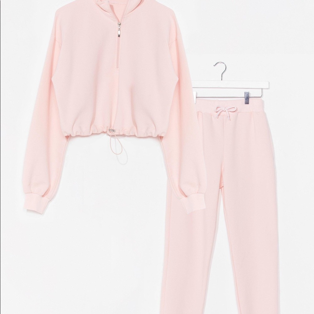 NWOT Nasty Gal Half Zip Crop Sweatshirt & Sweatpants Set